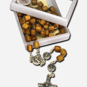 Olive Wood Rosary with Saint Benedict Medal - Brown Made in Italy