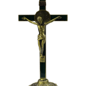 CROSS WITH SAINT BENEDICT MEDAL BRONZE FINISH - GREEN -